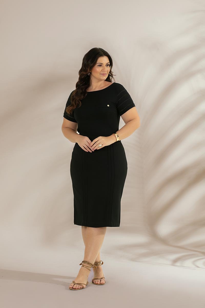Saia Midi Plus Size De Malha Lisa Com Nervuras Hadaza