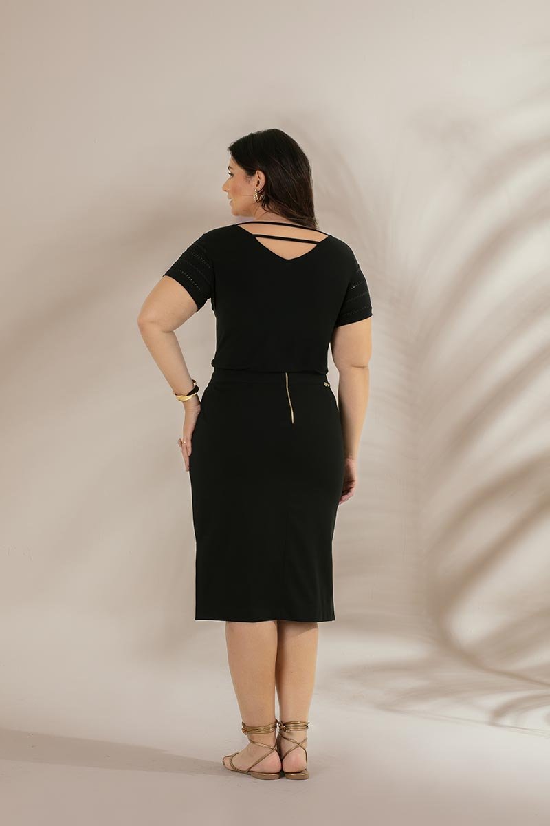 Saia Midi Plus Size De Malha Lisa Com Nervuras Hadaza
