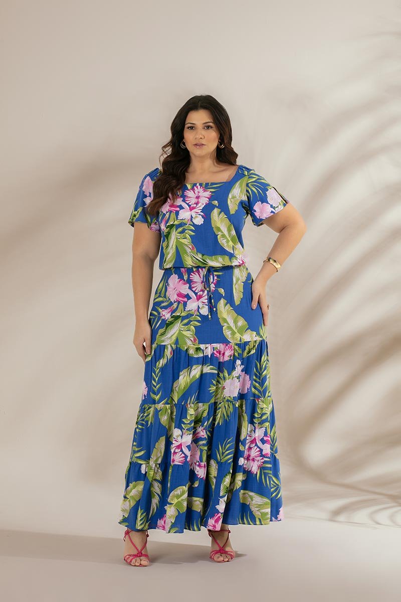 Vestido Longo Plus Size De Viscose Floral Hadaza