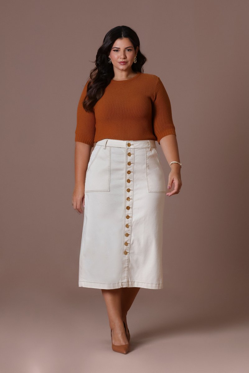 Blusa De Tricot Plus Size Com Mangas 3/4 Hadaza