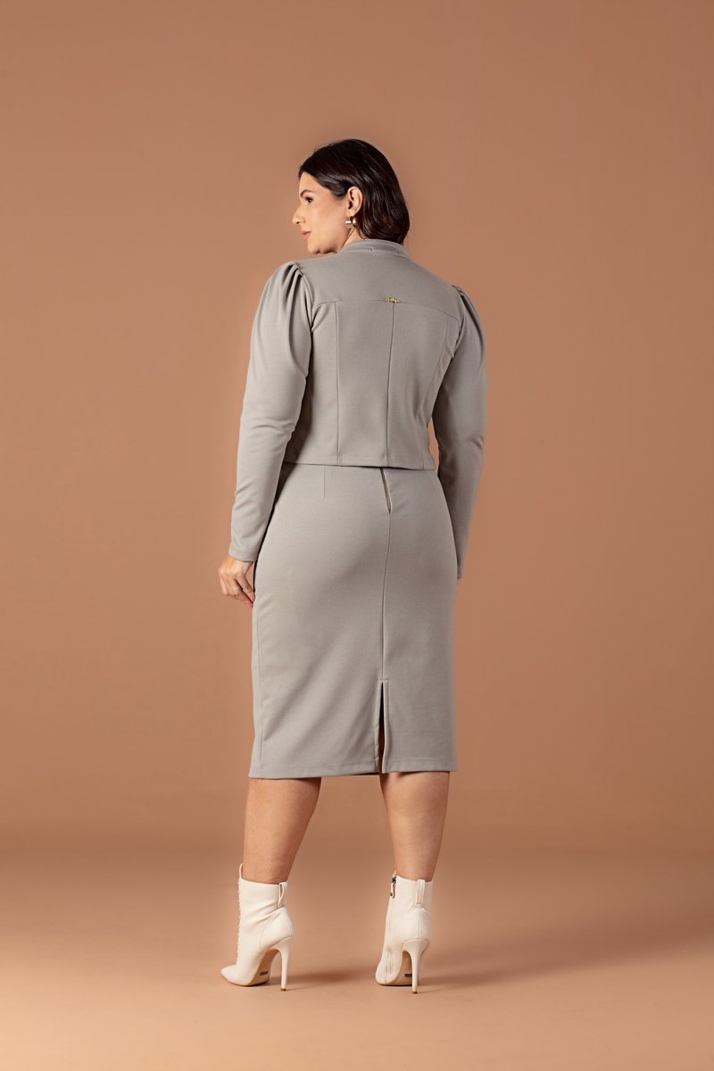 Jaqueta Plus Size De Malha De Montaria Com Mangas Bufantes Hadaza