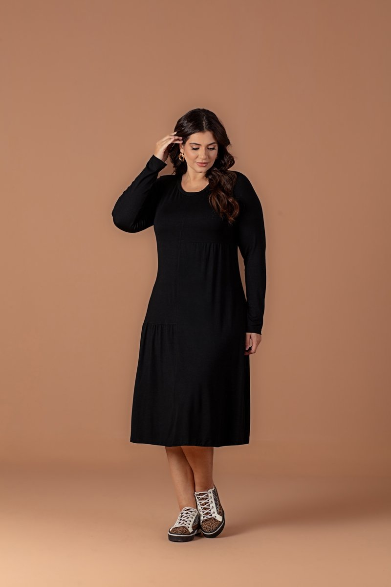 Vestido Midi Plus Size De Viscolycra Com Recortes Hadaza
