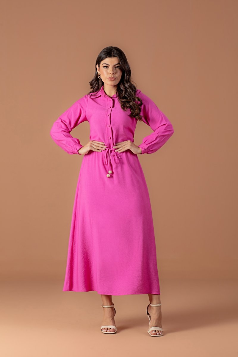 Vestido Midi Plus Size Manga Longa De Rayon Poliamida Hadaza