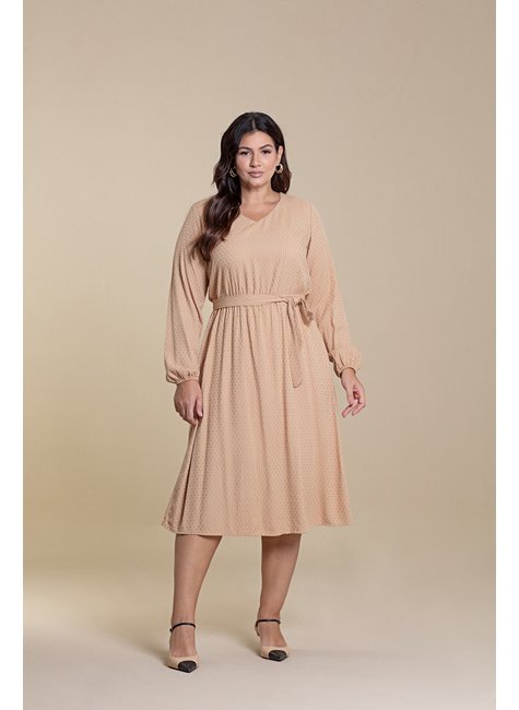Vestido Midi Manga Longa Plus Size De Alfaiataria Hadaza