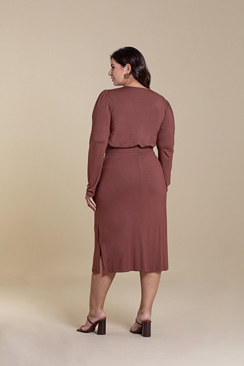 Conjunto Midi Plus Size Manga Longa De Malha Lisa Hadaza
