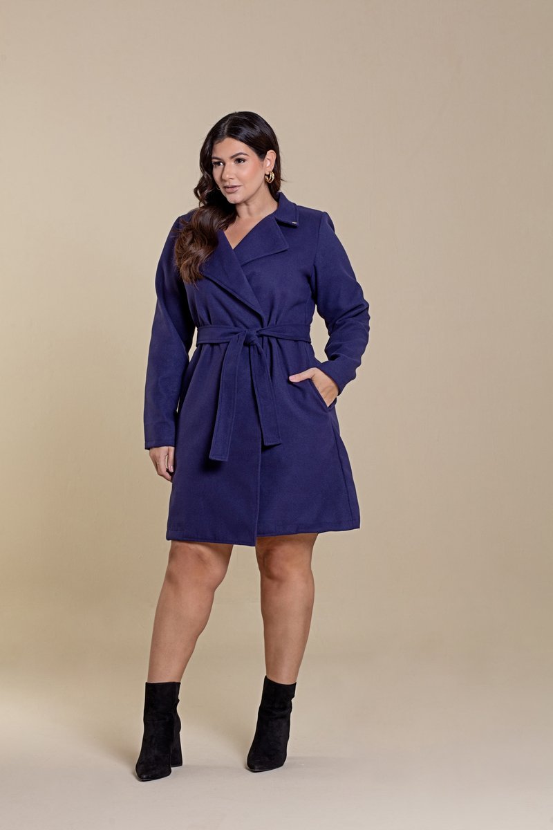 Casaco Plus Size De Lã Batida Com Bolsos Funcionais Hadaza