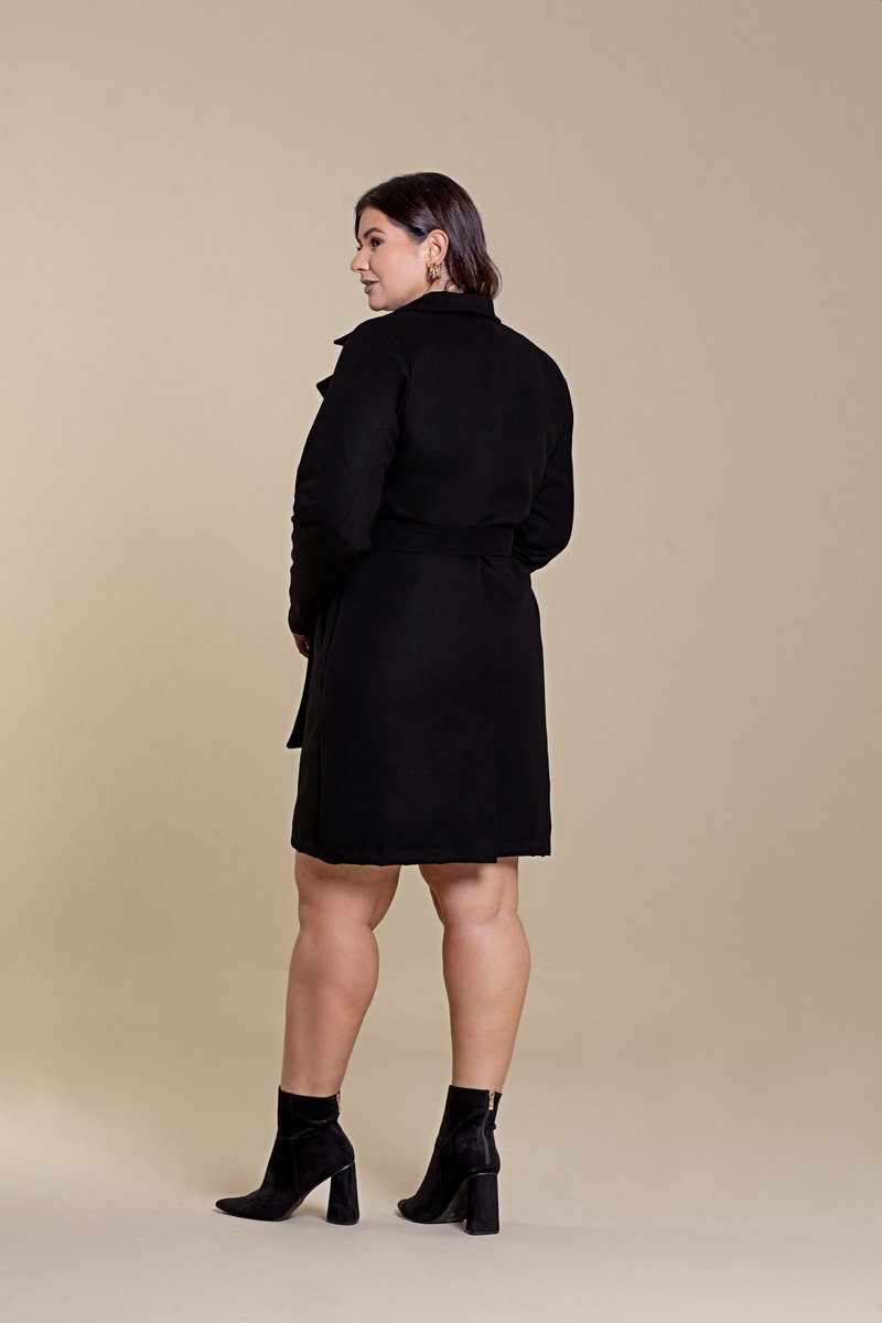 Casaco Plus Size De Lã Batida Com Bolsos Funcionais Hadaza