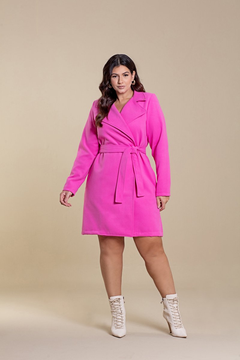 Casaco Plus Size De Lã Batida Com Bolsos Funcionais Hadaza