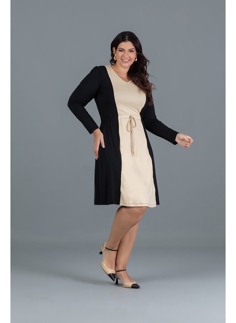 Vestido Plus Size De Malha Lisa Manga Longa Hadaza