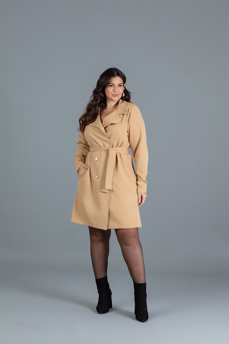 Trench Coat Plus Size De Gran Twill Com Bolsos Laterais Hadaza