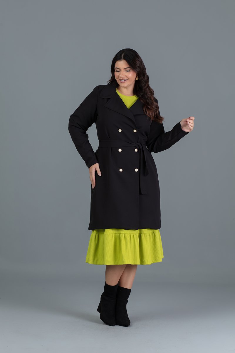 Trench Coat Plus Size De Gran Twill Com Bolsos Laterais Hadaza