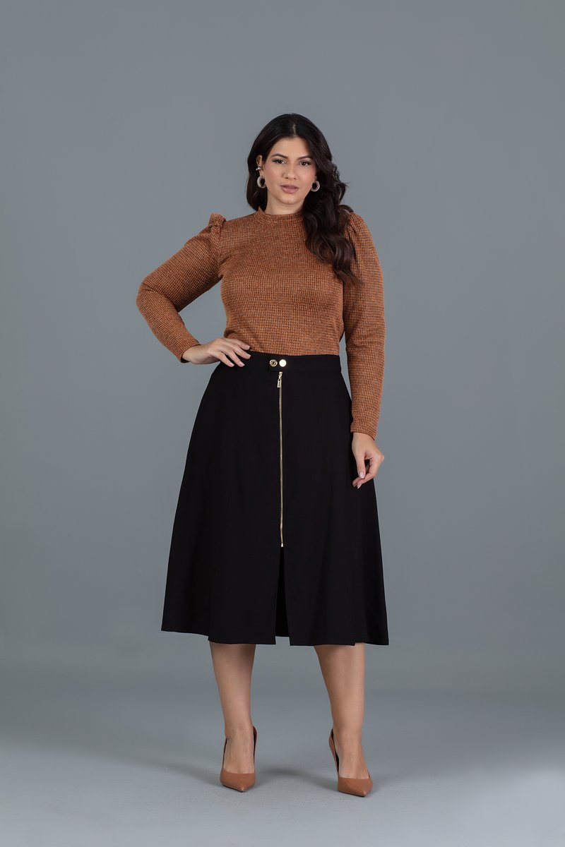 Blusa De Tricô Manga Longa Plus Size Com Gola Alta Hadaza