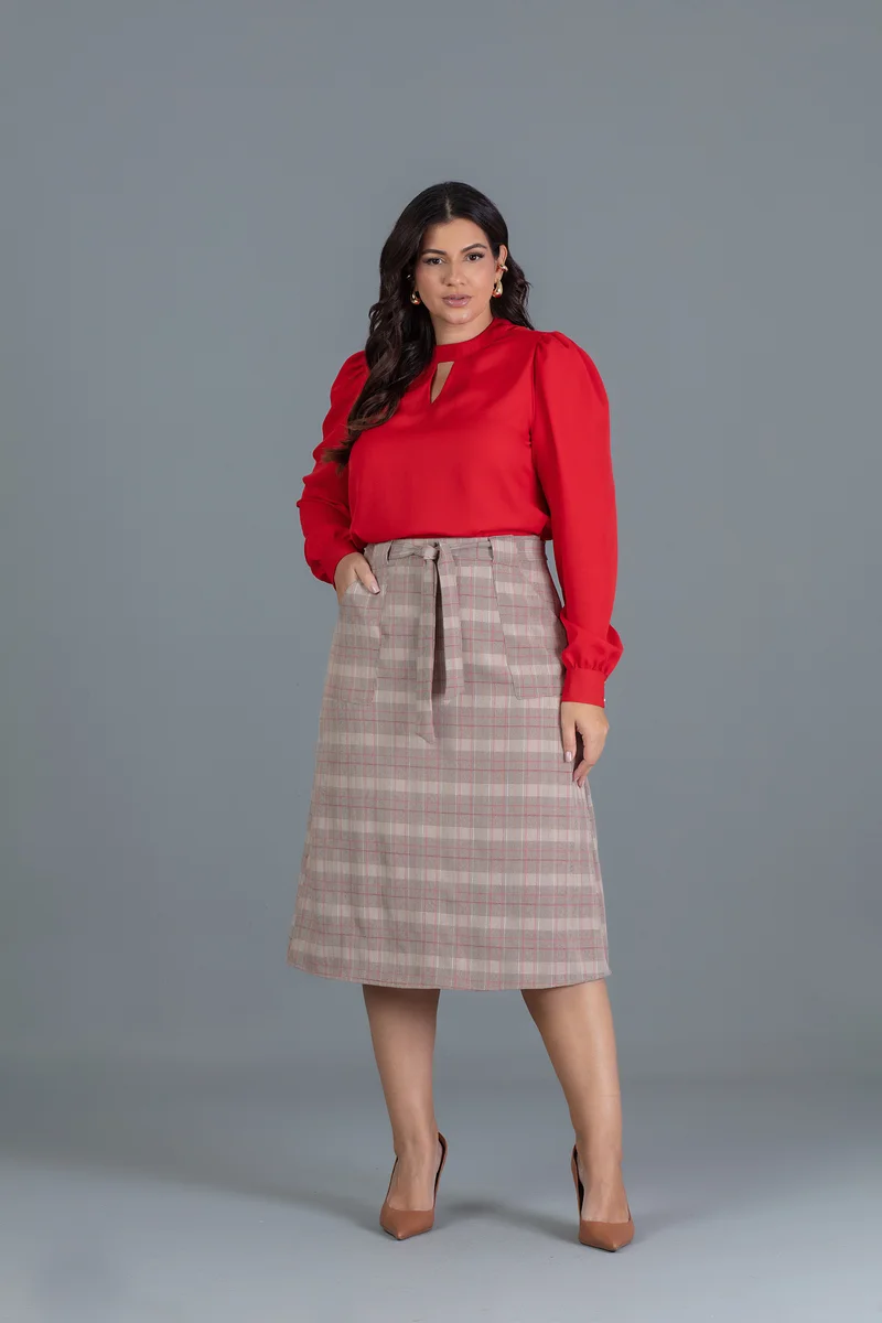【mayu.】 Blusa Plus Size Manga Longa De Crepe Com Abertura Em V Hadaza