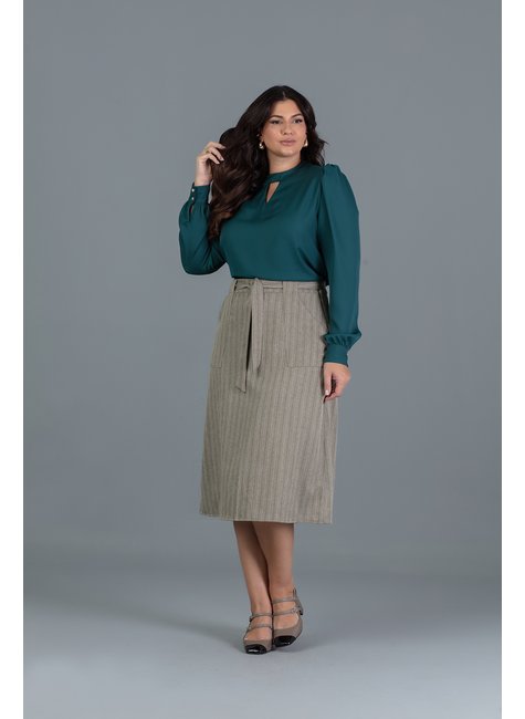 Saia Midi Evasê Plus Size De Alfaiataria Strech Xadrez Hadaza