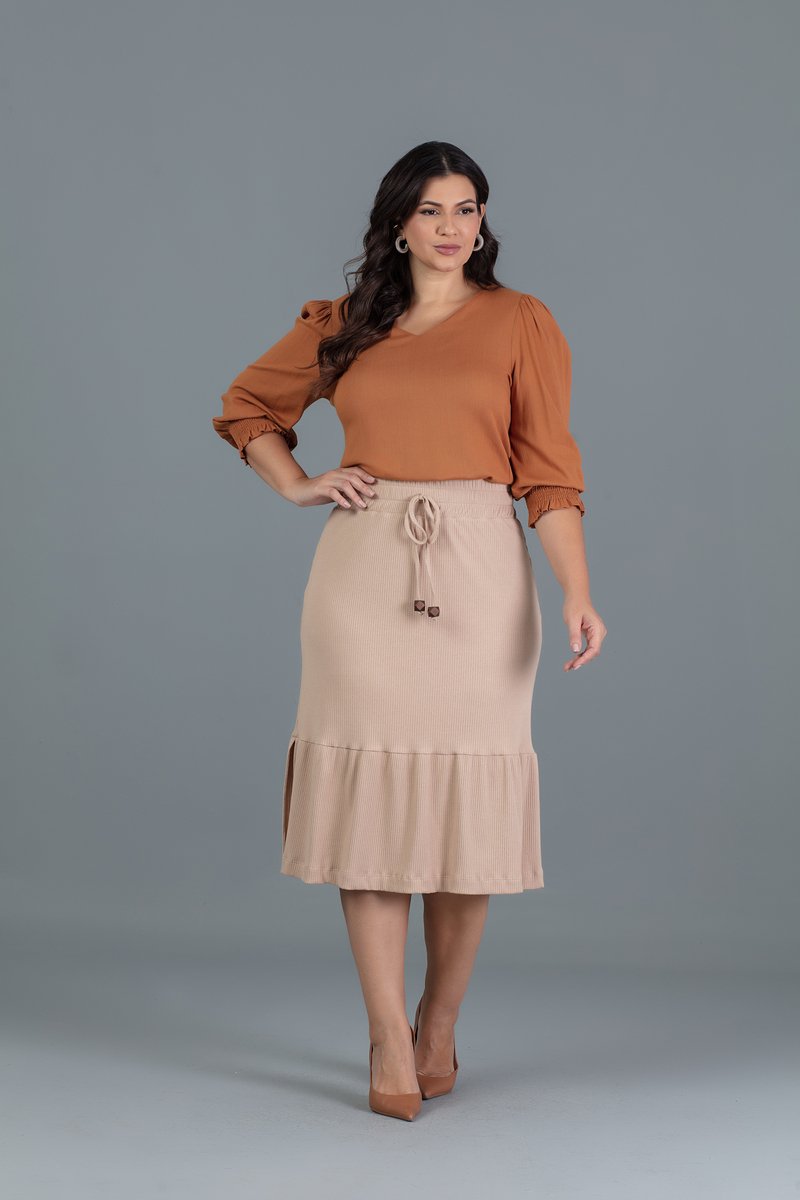 【mayu.】 Blusa De Rayon Gold Plus Size Com Mangas ¾ Com Lastex Hadaza