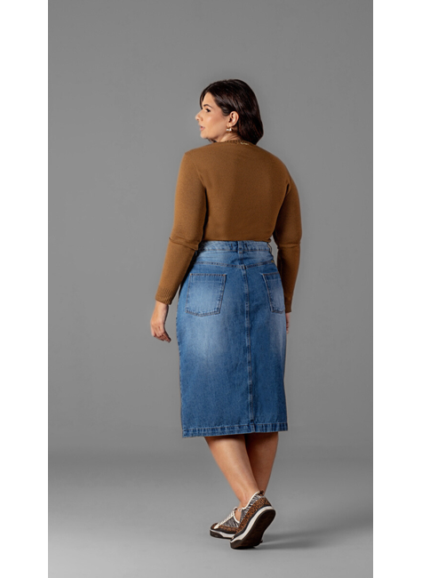 Blusa Plus Size Manga Longa De Tricô Com Decote V Hadaza