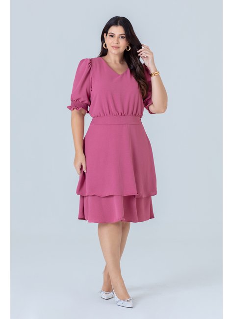 Vestido Plus Size De Crepe Com Babados E Decote V Hadaza