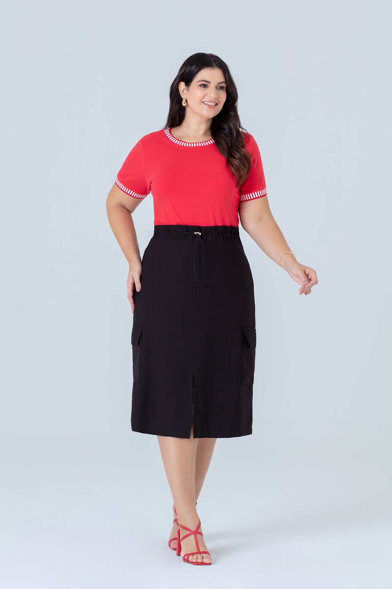 Saia Midi Plus Size Com Bolso Cargo E Fenda Frontal Hadaza