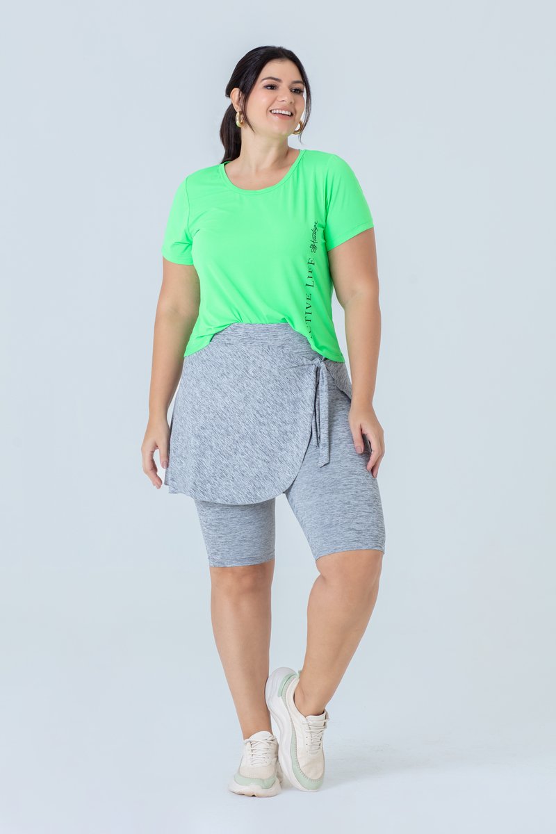 Conjunto Fitness Plus Size De Poliamida Com Short Saia Hadaza
