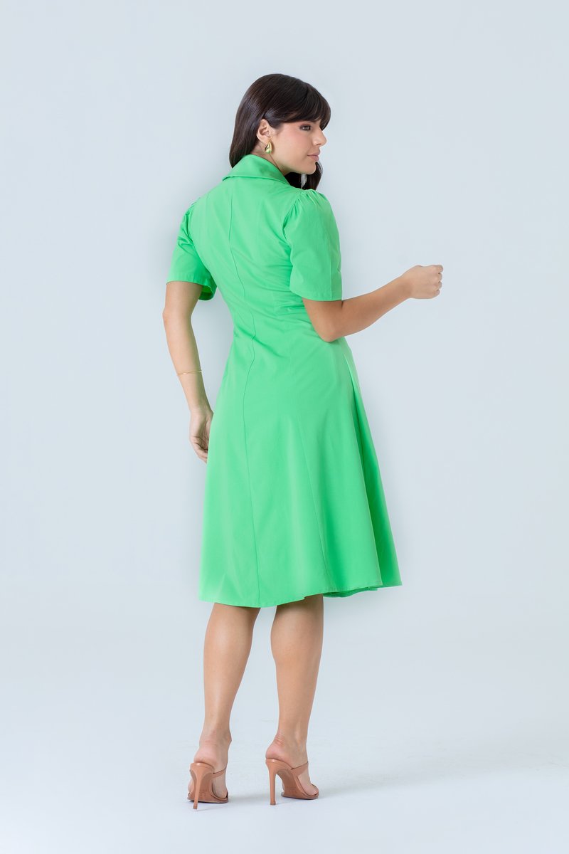 Vestido Midi De Viscose Com Mangas ¾ Bufantes E Gola Hadaza