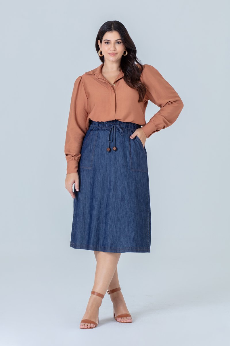 Camisa Plus Size De Rayon Poliamida Com Manga Bufante Hadaza
