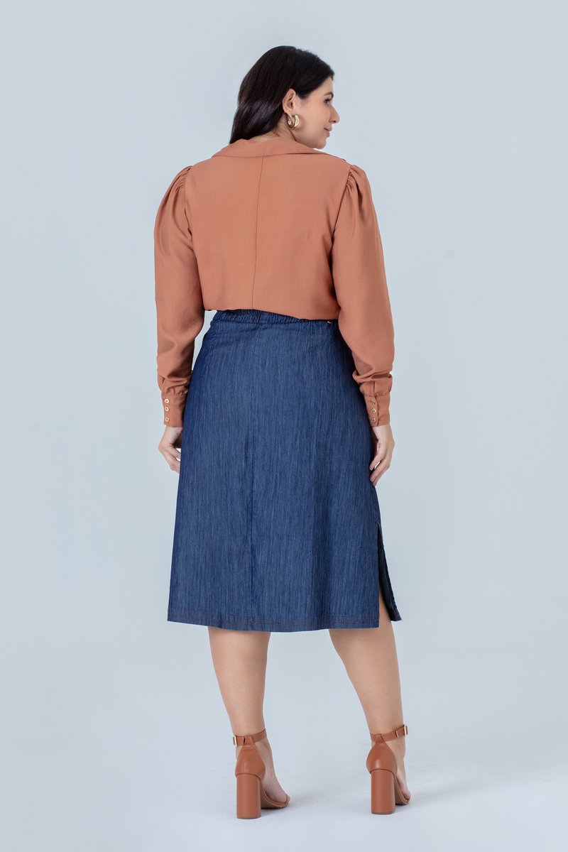 Camisa Plus Size De Rayon Poliamida Com Manga Bufante Hadaza