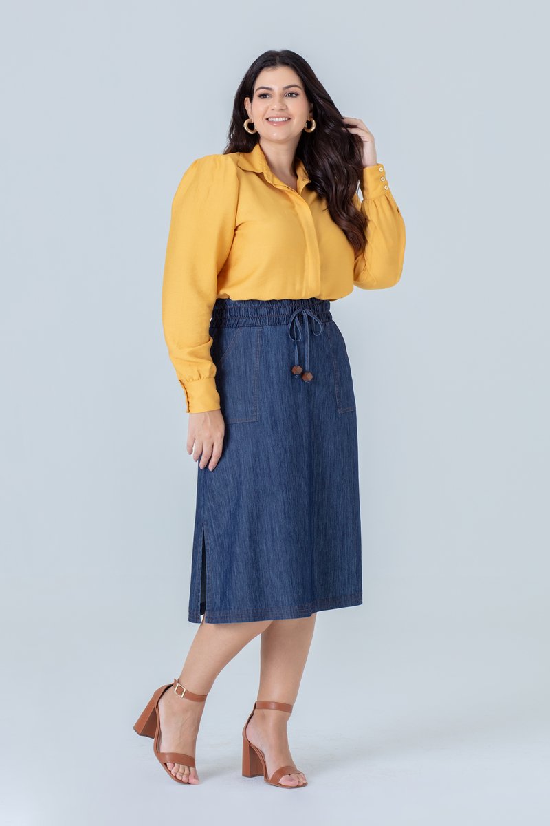 Camisa Plus Size De Rayon Poliamida Com Manga Bufante Hadaza
