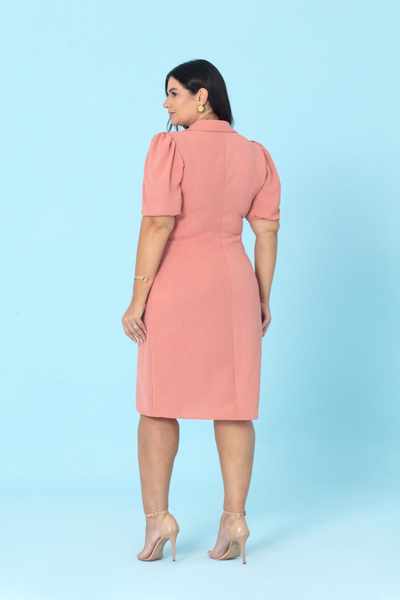 Vestido Midi Plus Size de Air Flow com Manga Bufante Hadaza