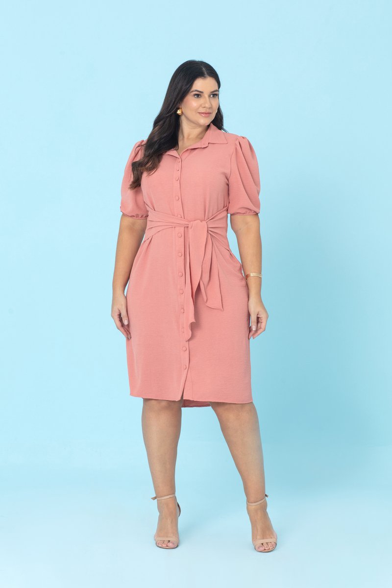 Vestido Midi Plus Size de Air Flow com Manga Bufante Hadaza