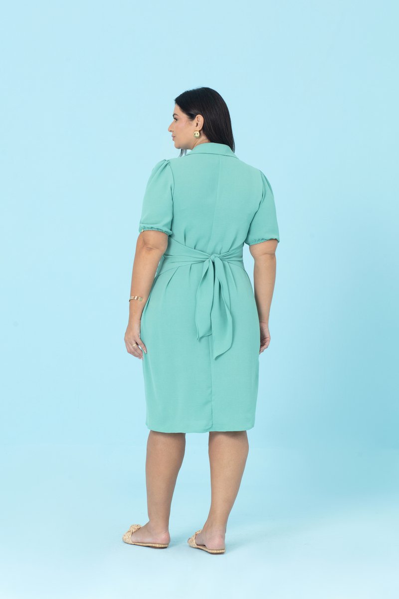 Vestido Midi Plus Size de Air Flow com Manga Bufante Hadaza