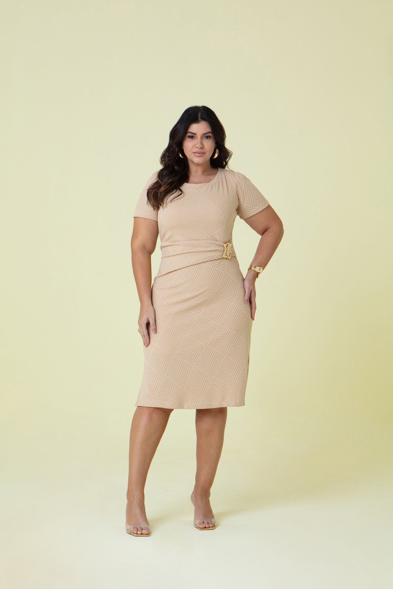 Vestido Midi Plus Size De Malha Trabalhada com Fivela Orgânica Hadaza