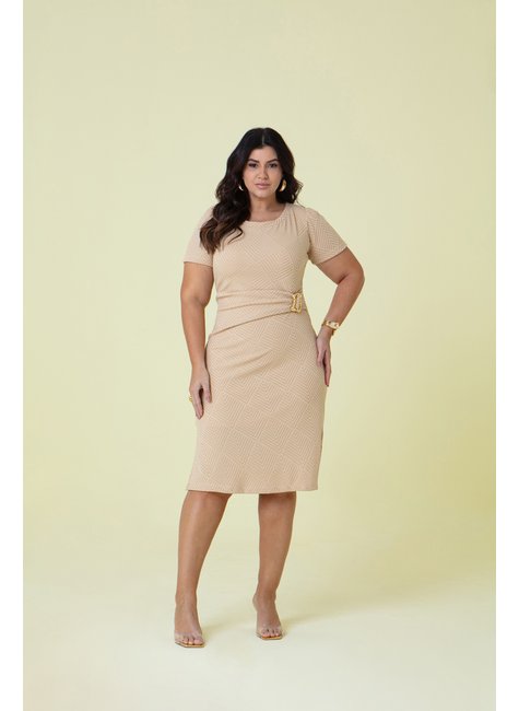 Vestido Midi Plus Size De Malha Trabalhada com Fivela Orgânica Hadaza