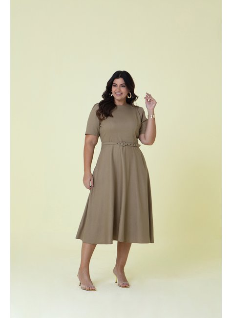 Plus Size Vestido De Linho Listrado Midi Plus Size Vestido