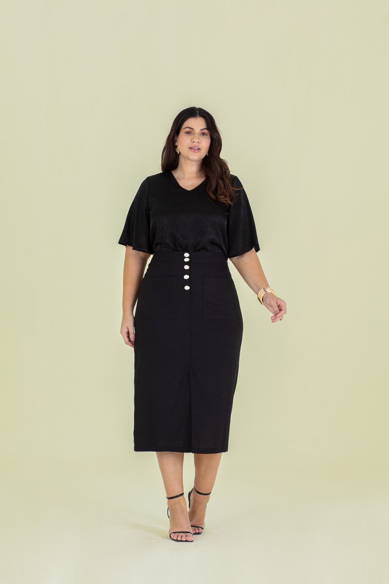 Blusa Plus Size De Laguna Com Manga Godê E Decote V Hadaza