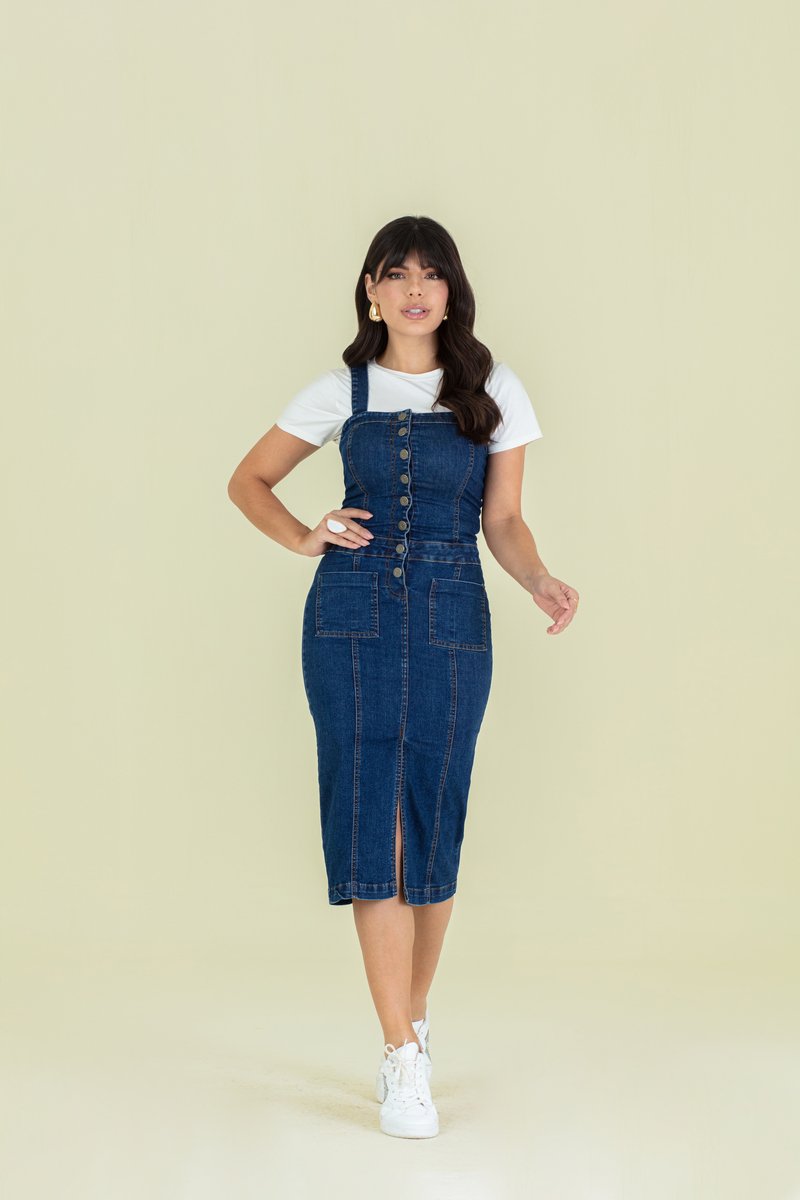 Vestido Jeans Sem Manga Vestido Jeans Feminino Midi Sem Manga Marisa