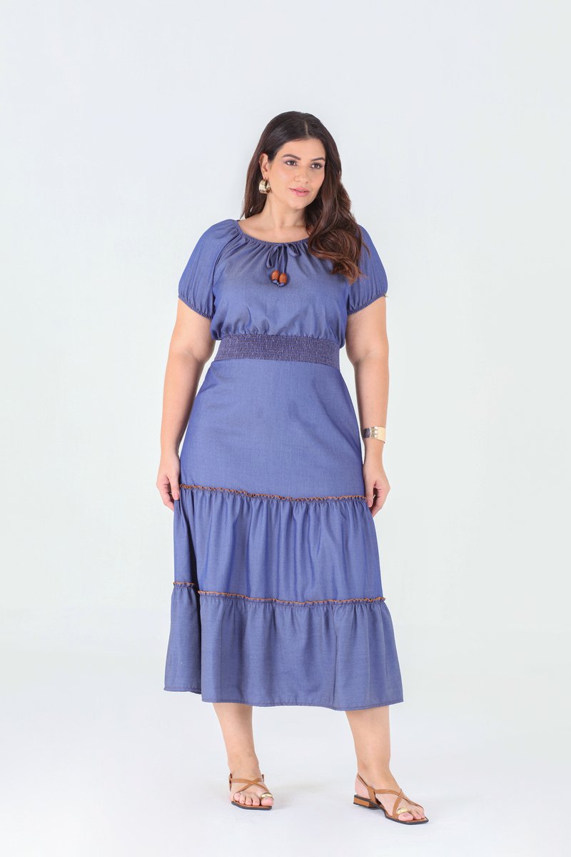 Vestido Plus Size Elástico No Decote E Lastex Outlet Hadaza
