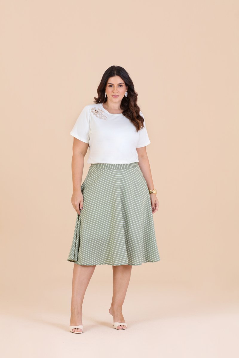 Saia Plus Size Midi Godê Listrada Hadaza