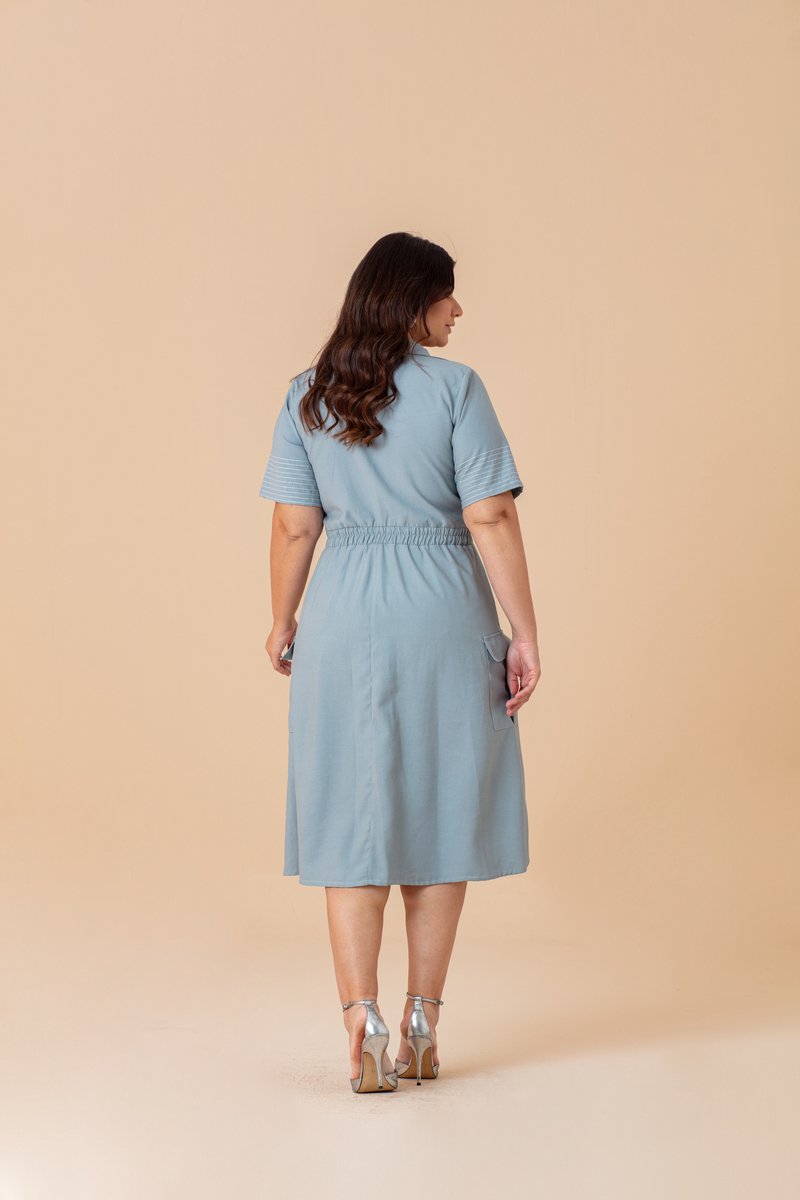 Vestido Plus Size Midi Com Ziper E Pesponto Nas Mangas Hadaza