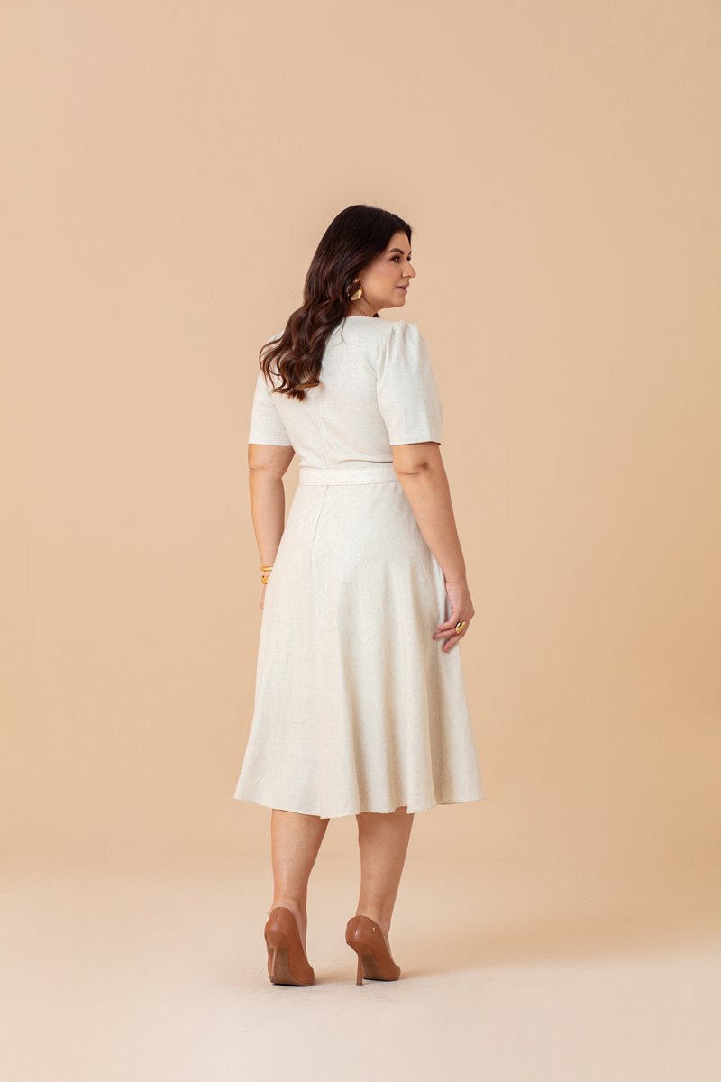 Vestido Plus Size Midi Godê Com Cinto Encapado Hadaza