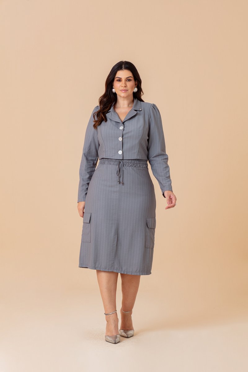 ROSARIO ISAIA グレー カシミヤジャケット Blazer Plus Size Com Ombreiras E Botões Madrepérola Hadaza