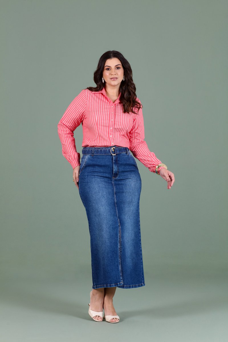 Camisa Plus Size Manga Longa Listrada Hadaza