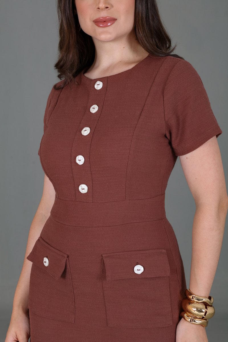 Vestido Plus Size De Tweed Com Botão Orgânico Hadaza