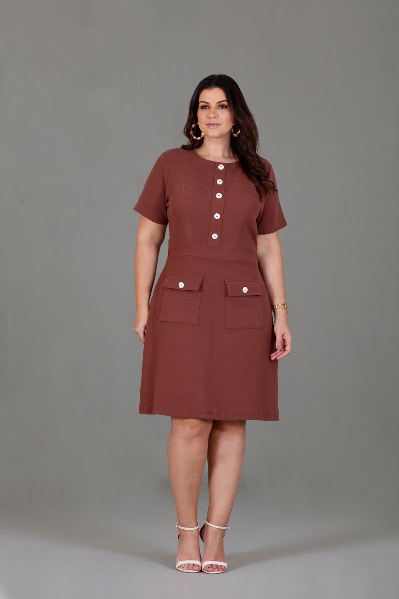 Vestido Plus Size De Tweed Com Botão Orgânico Hadaza