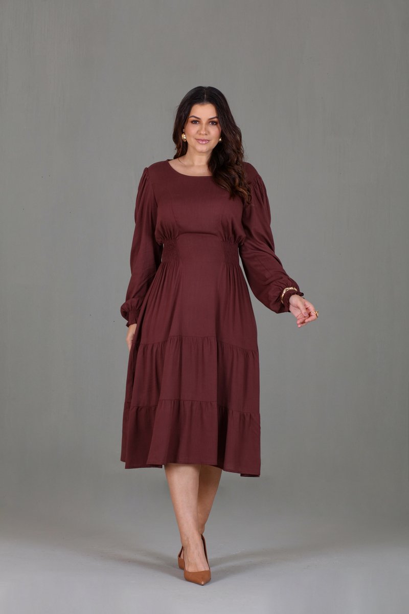 Vestido Plus Size Longuete Manga Longa Hadaza