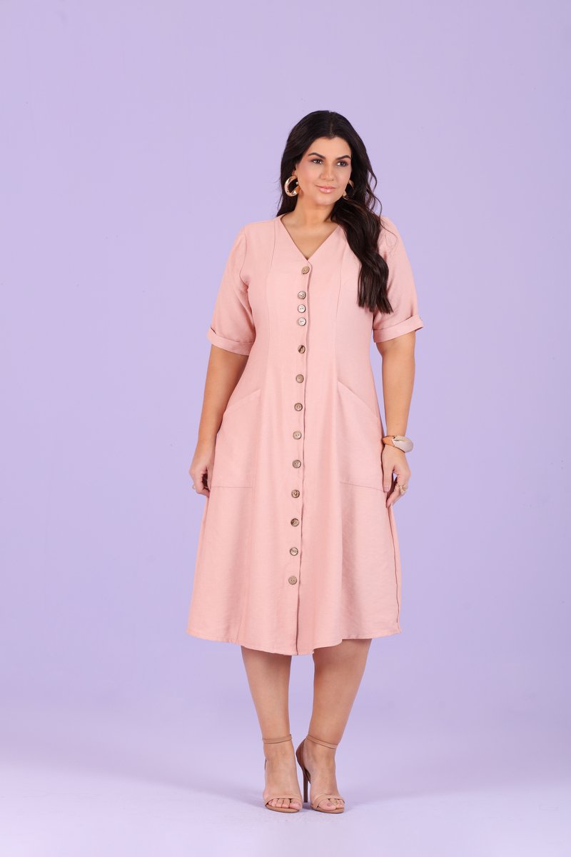 Vestido Chemise Midi Evasê Com Recorte Princesa Hadaza