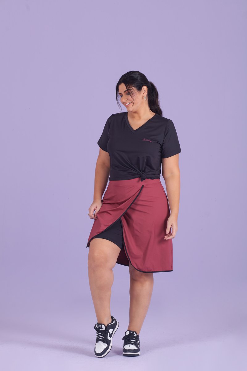 なす Conjunto Fitness Plus Size de Short Saia Transpassada Hadaza