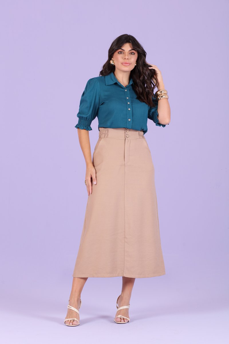 Camisa Com Manga 3/4 e Lastex Hadaza