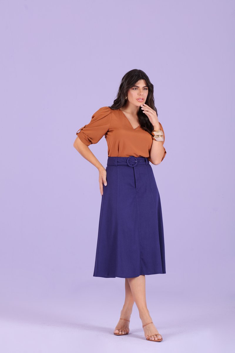サイタマ氏 Blusa Plus Size Manga 3/4 Com Decote V Hadaza
