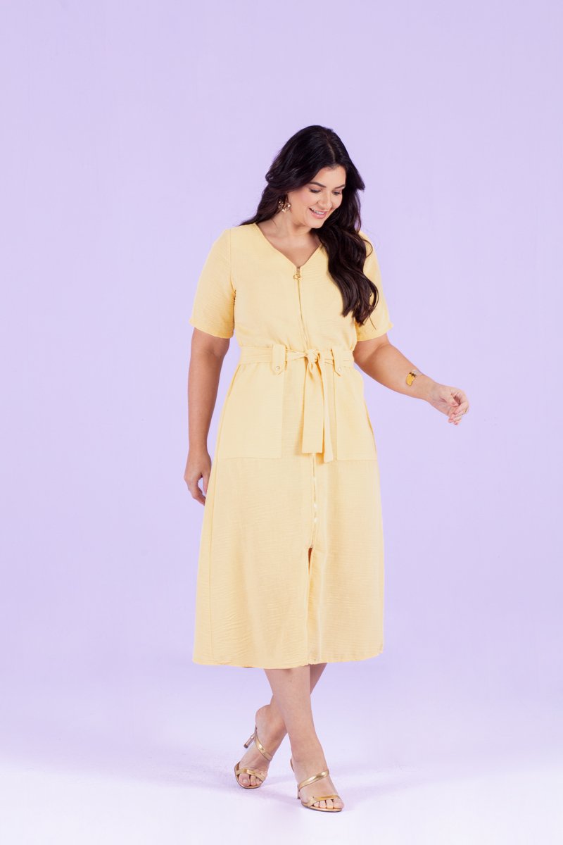 ＊petapeta＊様 Vestido Plus Size Midi Com Ziper Frontal e Bolso C Hadaza