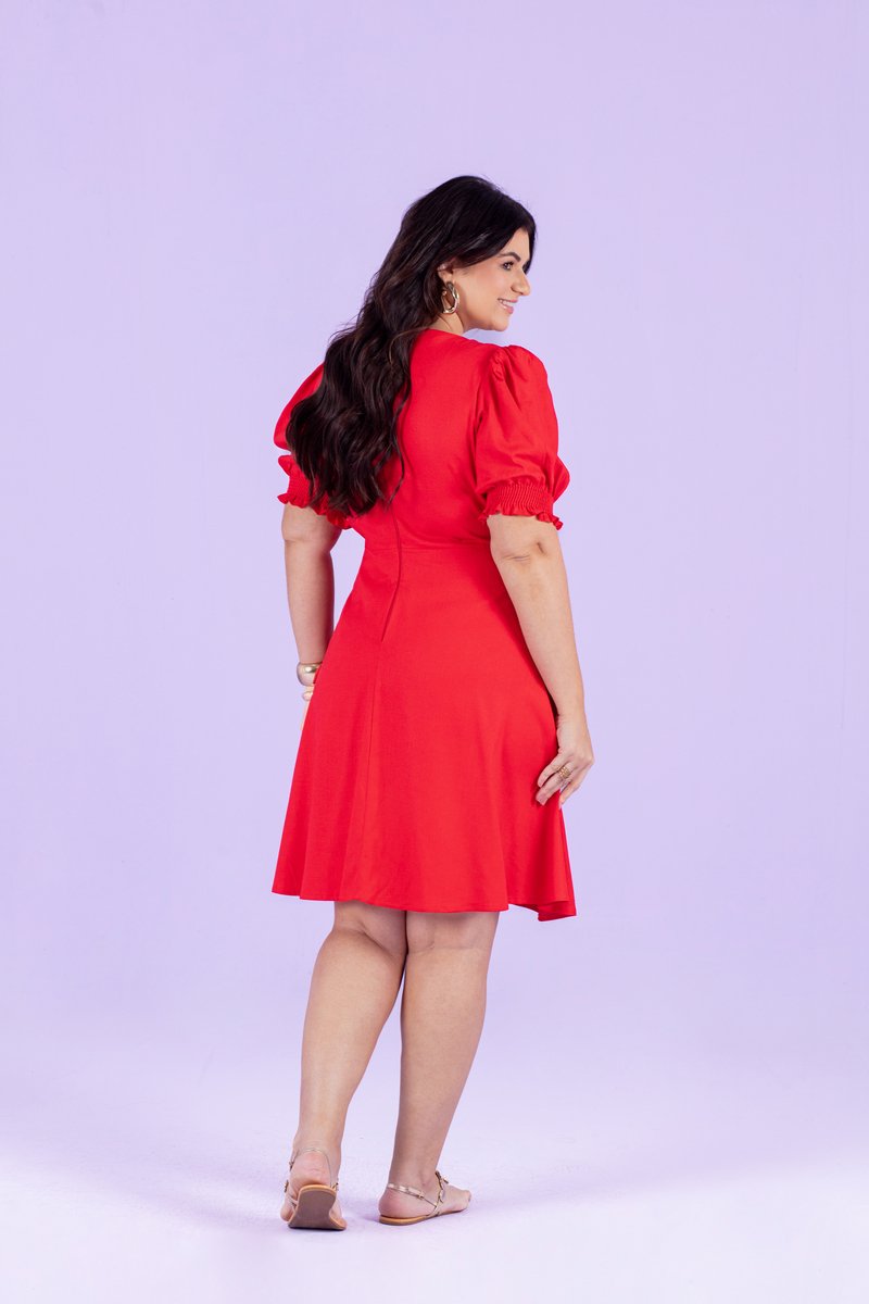 Vestido Plus Size Godê Com Lastex Na Manga Hadaza